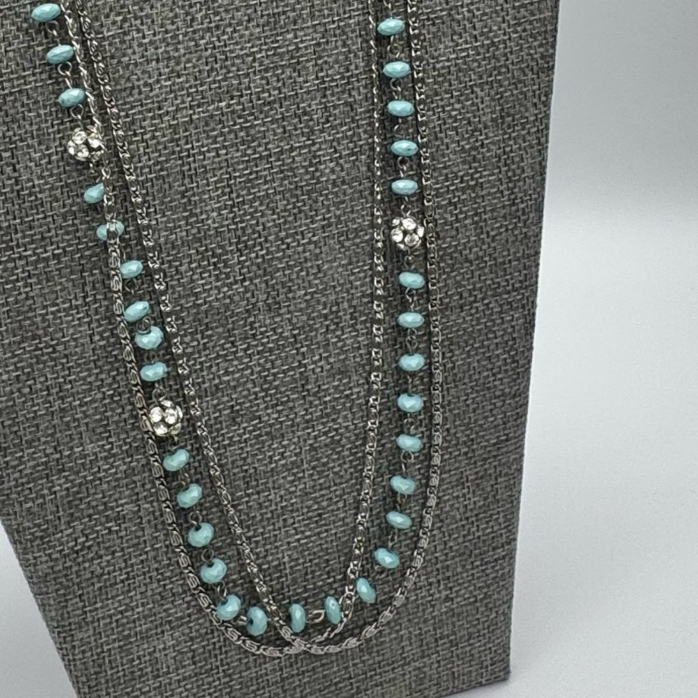 Turquoise Multi-strand Boho Necklace Silver Toned Chains 28” - Picture 11 of 11